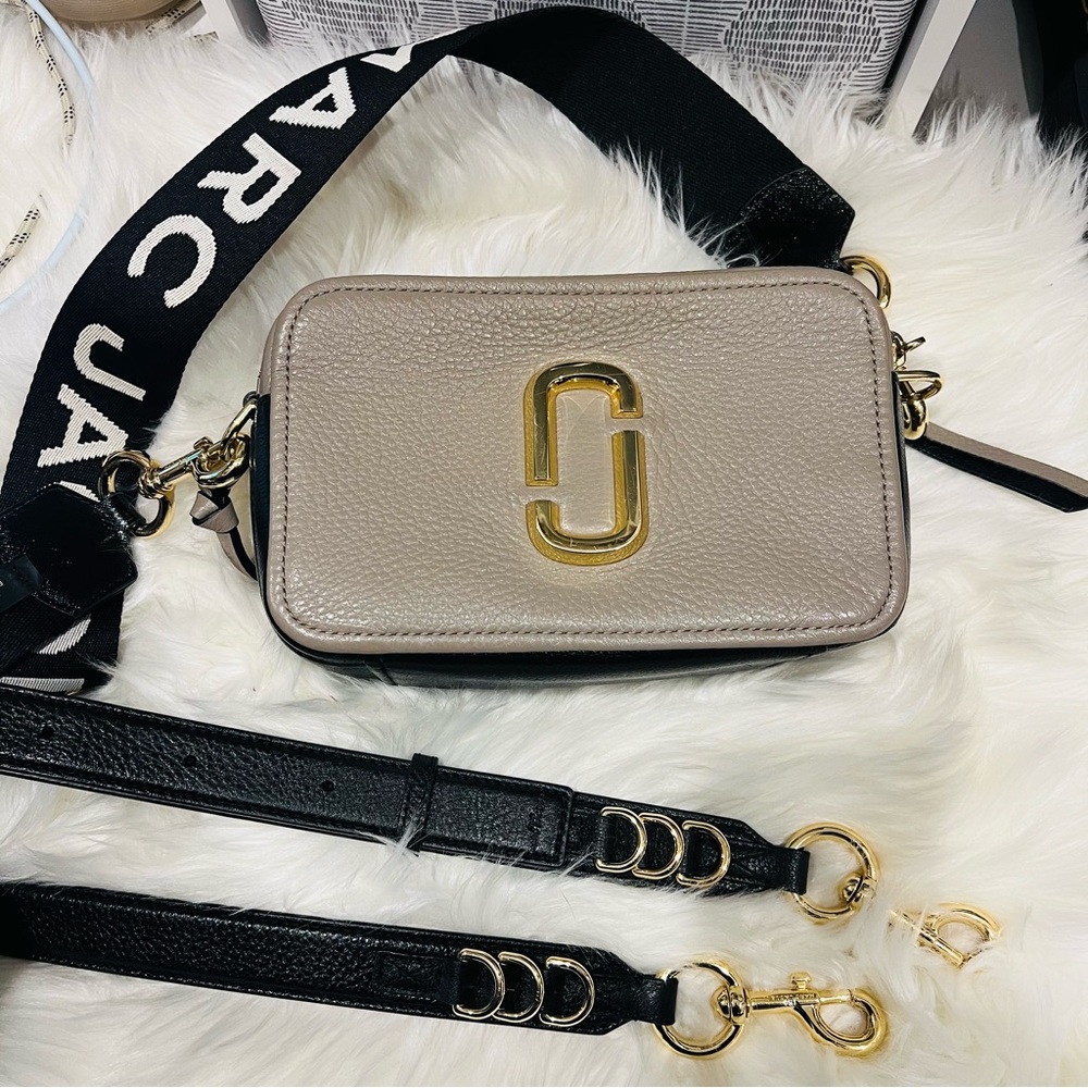 MARC JACOBS SOFTSHOT 21 cement soft cowhide leather gray bag with TWO straps